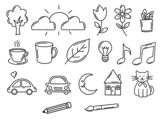 mix shapes doodle illustration collection with clean line art style modern simple minimal clean