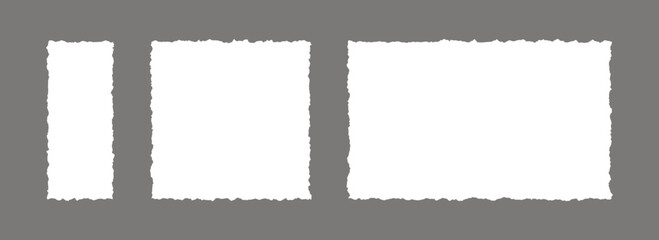 Fototapeta na wymiar Set of paper frame with jagged edges. Square and rectangle torn paper sheet collection. Ripped page template background for poster, text box, banner, collage, sticker, collage. Vector backdrop pack