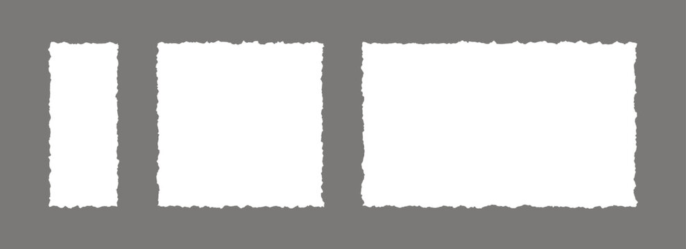 Set of paper frame with jagged edges. Square and rectangle torn paper sheet collection. Ripped page template background for poster, text box, banner, collage, sticker, collage. Vector backdrop pack - Powered by Adobe