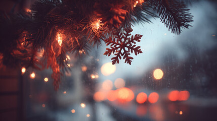 The cold glass surface highlights natural elegance of winter frost