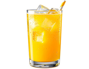 Summer Mimosa Cocktail with Ice Cubes and Straw, Front View, Isolated PNG