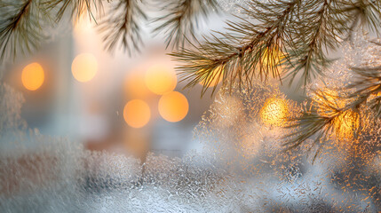 The window glass presents frosty textures under soft daylight