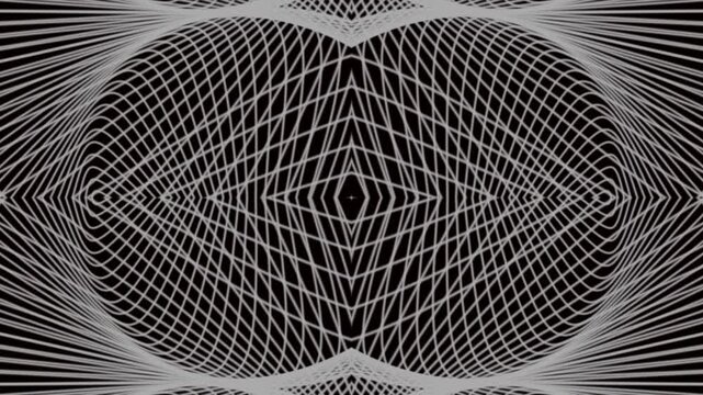 Abstract geometric star wireframe in black and white rotation loop background.