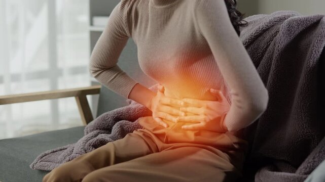 Abdominal Pain Relief Strategies Home Living Room Health Guide Cozy Environment Personal Viewpoint Wellness Concept