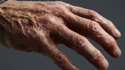 Fototapeta premium The skin on the back of the hand at different ages shows increased blood vessels, wrinkles, and age spots.