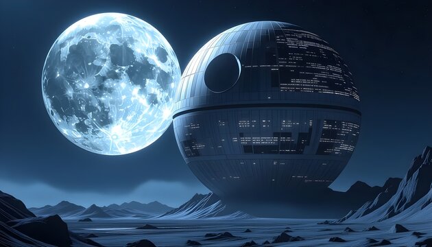 Futuristic scene showing a living module on the rocky surface of an asteroid with the moon in the background. Sci-fi atmosphere, detailed textures, glowing lights, and deep space view.