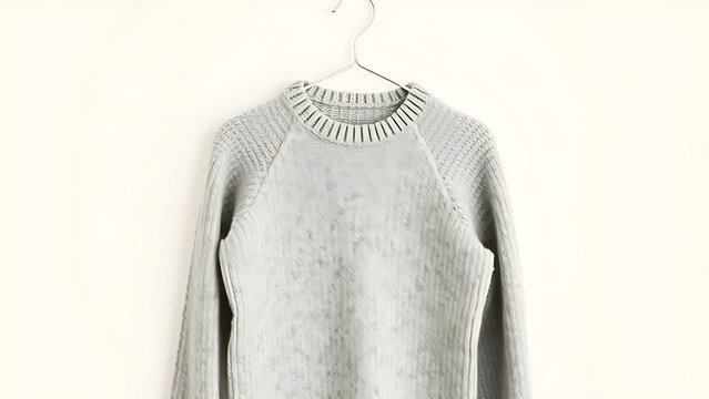 lambswool. A wool sweater shrunk after washing, showing textured fabric on a simple background. lifestyle magazines, social media lookbooks, designed for influencer and brand collaborations.