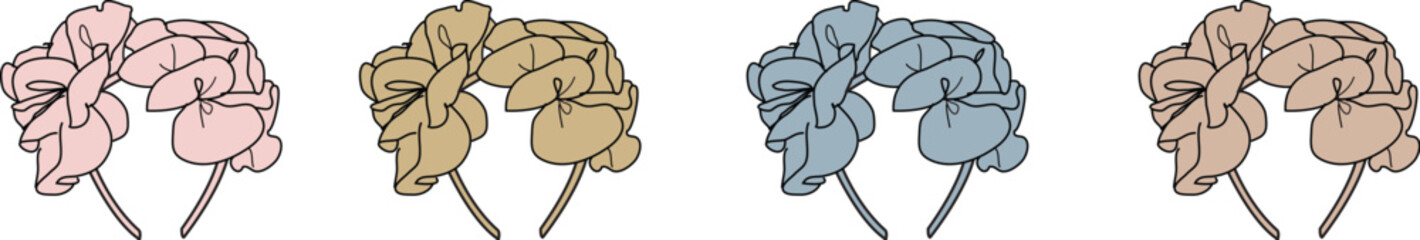 A vibrant collection of fashionable hair scrunchies in multiple colors, an isolated vector set illustrating trendy hairstyle accessories for women and girls