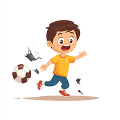 Enthusiastic Boy Playing Soccer Breaks Window with Ball