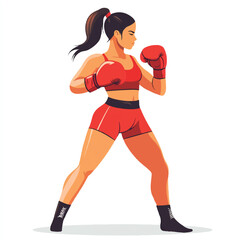  Female boxer in fighting stance ready for action strong woman in boxing gloves preparing for a match determined athlete in red gear.