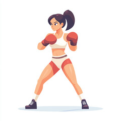 Female boxer in fighting stance ready for combat