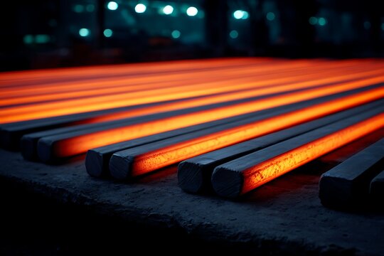 Hot steel ingots cooling in metallurgy factory production