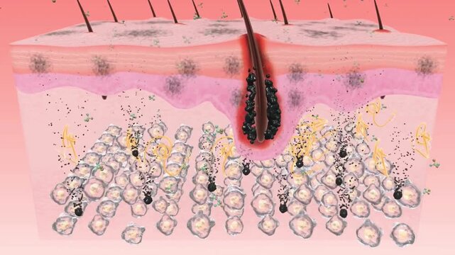 Remove hair follicle dirt close up 3D animation.