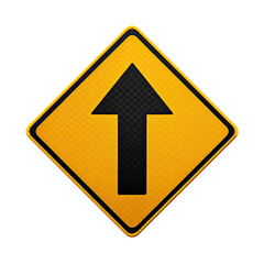Diamond-shaped yellow road sign with a black arrow pointing upwards