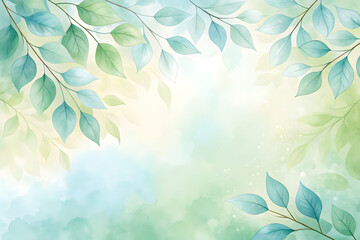 Watercolor Spring Branches With Green and Blue Leaves