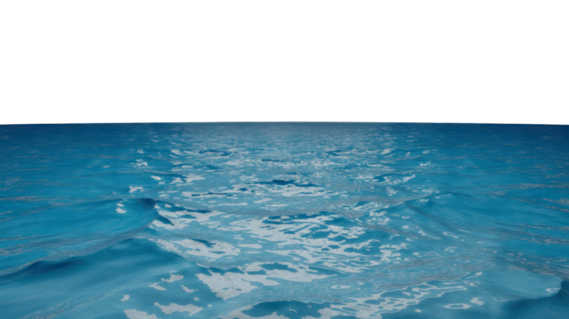 Rippling blue ocean water surface with reflections. Isolated on transparent background