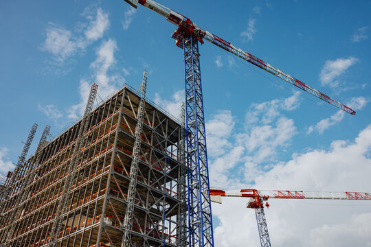 Building under construction with cranes