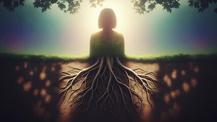 Find your roots in nature's embrace, a spiritual connection to earth and sky, representing growth, grounding, and inner peace, perfect for wellness and mindful living