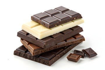 Assorted Chocolate Bars on White Background  