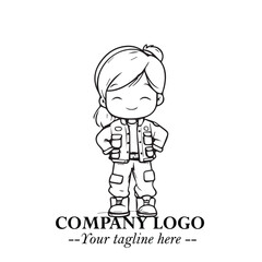Black and White Chibi Girl Standing in Jacket, Pants, and Boots. Simple Bold Vector Illustration