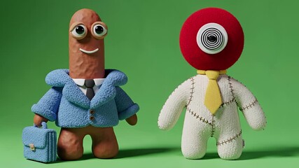 Quirky claymation business partners brainstorming innovative ideas together, ready for digital marketing campaigns and creative business presentations, engaging animation