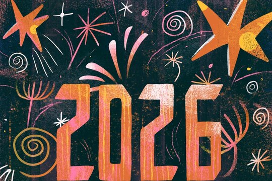 Retro Fireworks with 2026 on Dark Background — Festive New Year