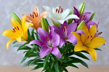 Fototapeta premium Colorful lily bouquet presenting vibrant floral arrangement