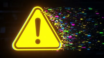 Urgent warning sign dissolving into vibrant data stream glitches, a modern alert for cybersecurity risks and digital disruption, conveying a sense of technological crisis - Powered by Adobe