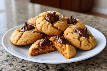 Peanut butter cookies with chocolate kisses and caramel filling