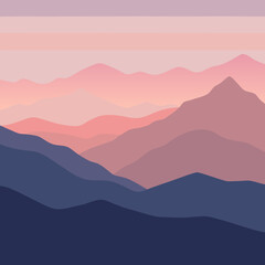 Serene mountain range silhouette at sunset with pastel hues