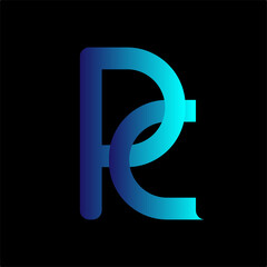 PC letter logo in blue gradient on a black background