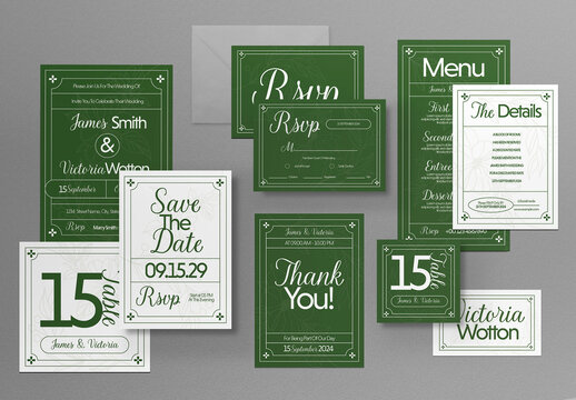 Green White Art Deco Weeding Set