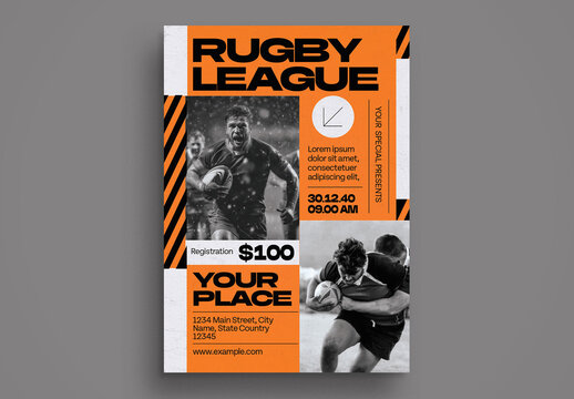 Orange Black Edgy Rugby League Flyer Layout