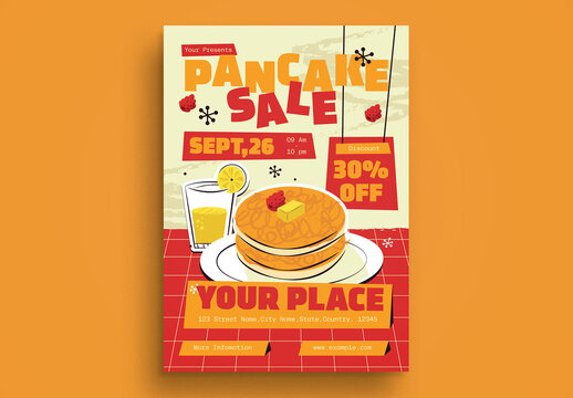 Orange Mid Century Pancake Sale Promo Flyer Layout