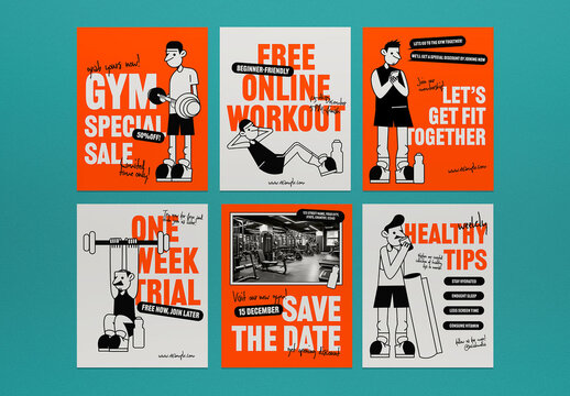 Orange Flat Design Gym Social Media