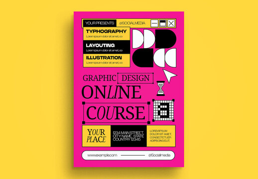 Pink Black Antidesign Graphic Design Online Course Flyer Layout