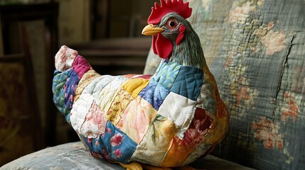 Stuffed hen with a patchwork quilt body