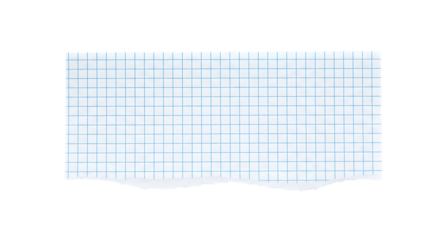 Torn piece of graph paper with blue grid lines isolated on transparent background