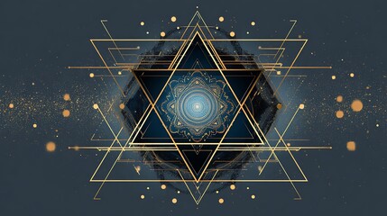 Geometric sacred geometry star symbol over abstract cosmic nebula background