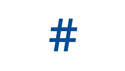 Fototapeta premium A blue hashtag symbol rendered against a crisp white background, centered and simple