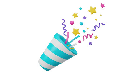 Obraz premium Party Popper Exploding With Confetti Stars and Ribbons isolated on a transparent background