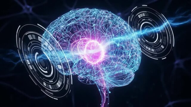 Digital Brain Scan with HUD Elements and Neural Activity