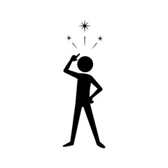 Stick figure with idea, pointing up at stars above head.
