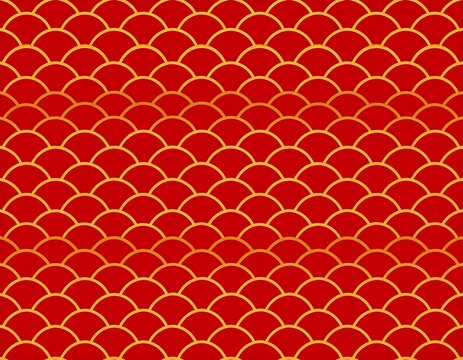 Repeating gold arched patterns against a vibrant red background
