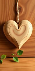 Hand-carved wooden heart with a natural finish, perfect for cozy decor,  organic,  artisanal