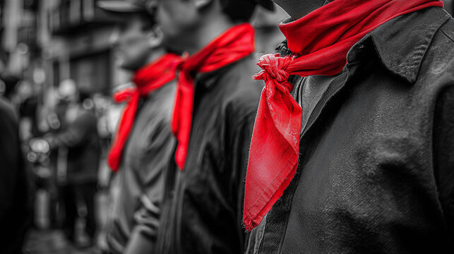 Close-up of red scarves worn by participants in Dia de San Sebastian celebration parade