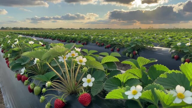 Strawberry plantation idyllic scenery