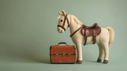 Stuffed horse holding a miniature suitcase