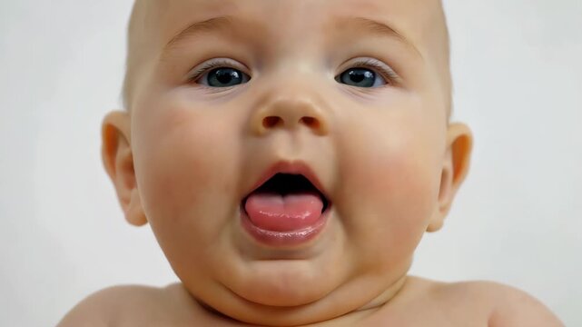 Close-up of baby with tongue sticking out