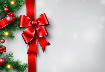 Large red bow left of straight ribbon border Christmas/birthday banner design,  bow,  pattern